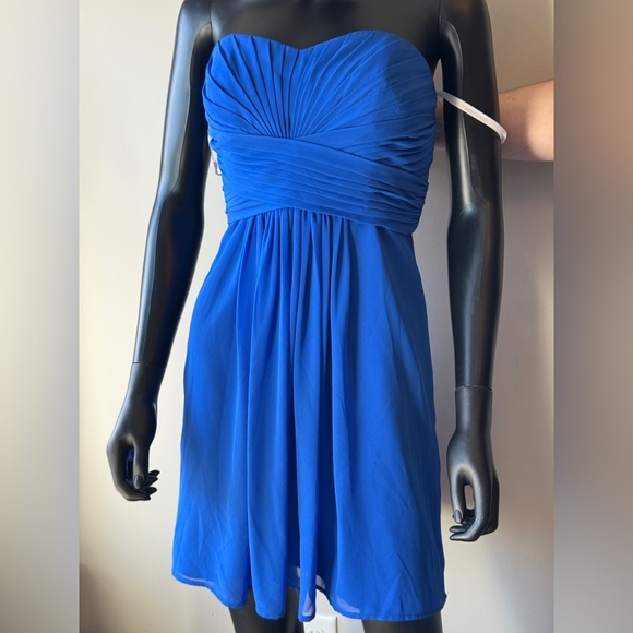 DAVID’S BRIDAL Cobalt Blue Short Chiffon Strapless Mini Dress Size 8 - Picture 2 of 8